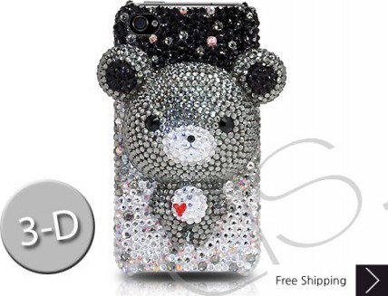 Gradation Bear 3D Crystallized Swarovski Phone Case - Black