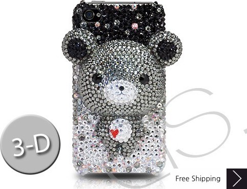 Gradation Bear 3D Crystallized Swarovski Phone Case - Black