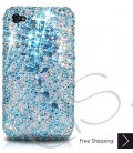 Diamond Flower Bling Swarovski Crystal iPhone 15 Case iPhone 15 Pro and iPhone 15 Pro MAX Case - Blue