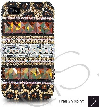 Stripe Print Bling Swarovski Crystal iPhone 14 Case iPhone 14 Pro and iPhone 14 Pro MAX Case - Gold