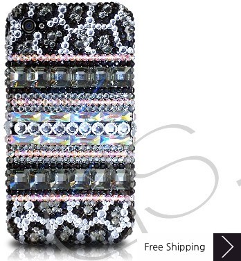 Stripe Print Black Crystallized Swarovski Phone Case
