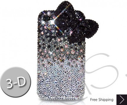 Ribbon Gradation 3D Black Bling Swarovski Crystal iPhone 15 Case iPhone 15 Pro and iPhone 15 Pro MAX Case