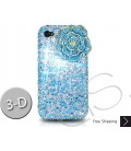 Rose 3D Bling Swarovski Crystal iPhone 14 Case iPhone 14 Pro and iPhone 14 Pro MAX Case - Blue