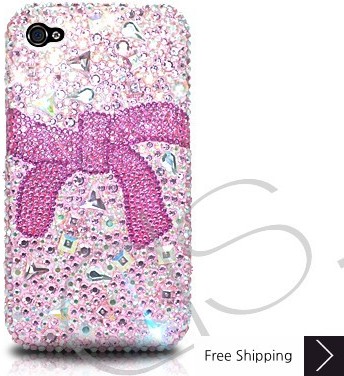 Ribbon Bling Swarovski Crystal iPhone 15 Case iPhone 15 Pro and iPhone 15 Pro MAX Case - Pink