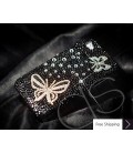 蝶のクリスタルスワロフ スキー電話ケース - ブラック