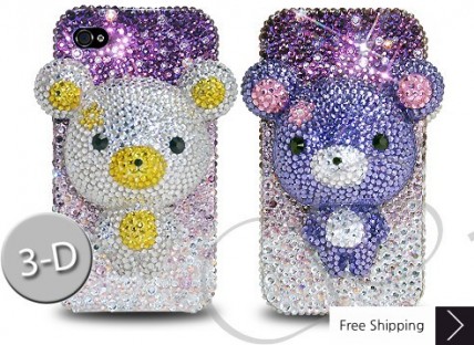 Gradation Bear 3D Flip Crystallized Swarovski Phone Case - Purple