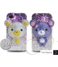 Gradation Bear 3D Flip Bling Swarovski Crystal iPhone 16 Case iPhone 16 Pro and iPhone 16 Pro MAX Case - Purple