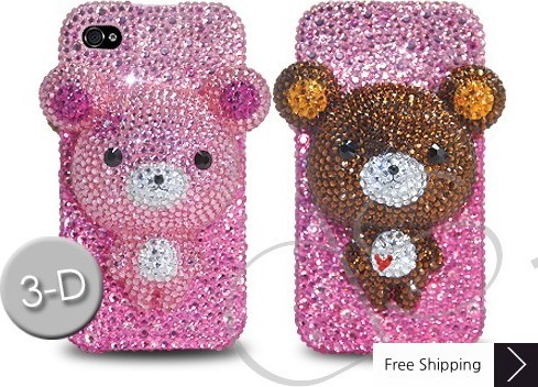 Bear 3D Flip Crystallized Swarovski Phone Case - Pink