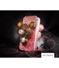 Bear 3D Flip Crystallized Swarovski Phone Case - Pink