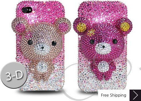 Gradation Bear 3D Flip Crystallized Swarovski Phone Case - Pink