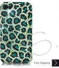 Leopardo Bling Swarovski Crystal iPhone 14 Case iPhone 14 Pro and iPhone 14 Pro MAX Case - Green