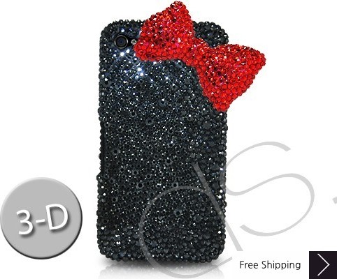 Red Ribbon Crystallized Swarovski Phone Case - Black