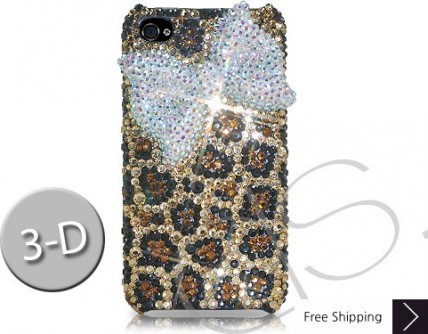 White Ribbon 3D Crystallized Swarovski Phone Case - Leopardo