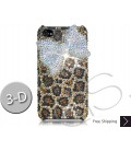 White Ribbon 3D Bling Swarovski Crystal iPhone 15 Case iPhone 15 Pro and iPhone 15 Pro MAX Case - Leopardo