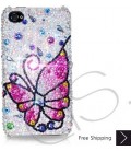 Butterfly Fantasy Bling Swarovski Crystal iPhone 14 Case iPhone 14 Pro and iPhone 14 Pro MAX Case - Pink 