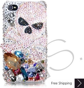 Rock Skull 3D Swarovski Crystal Phone Case - White 