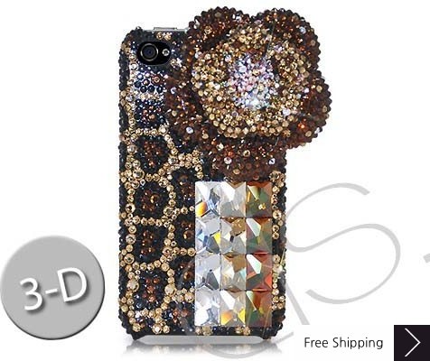 Floral Leopardo 3D Swarovski Crystal Phone Case - Brown 