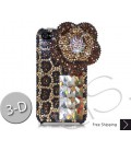 花 Leopardo 3D スワロフ スキー クリスタル電話ケース - ブラウン
