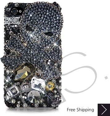 Rock Skull 3D Swarovski Crystal Phone Case - Black 