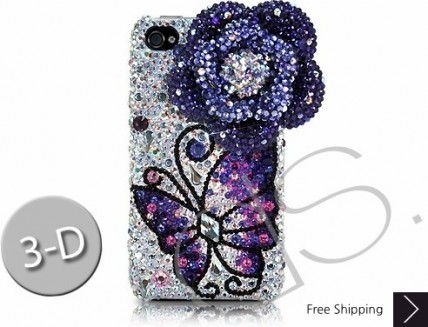 Floral Butterfly 3D Swarovski Crystal Phone Case - Blue 