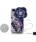 Floral Butterfly 3D Bling Swarovski Crystal iPhone 14 Case iPhone 14 Pro and iPhone 14 Pro MAX Case - Blue 