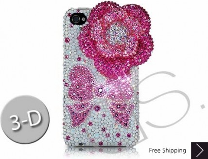 Floral Ribbon 3D Swarovski Crystal Phone Case - Pink 