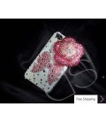 フローラル リボン 3 D スワロフ スキー クリスタル電話ケース - ピンク