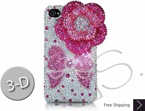 Floral Scattered 3D Swarovski Crystal Phone Case - Pink 