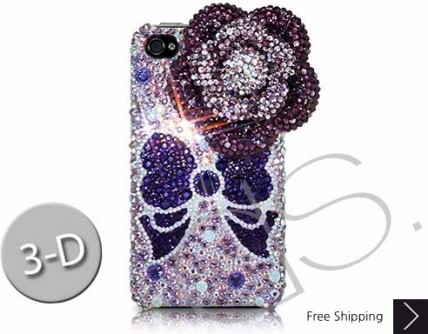 Floral Ribbon 3D Swarovski Crystal Phone Case - Purple 