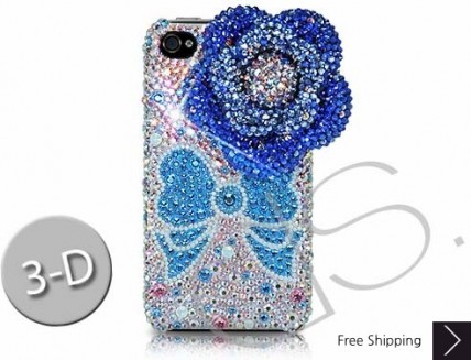 Floral Ribbon 3D Swarovski Crystal Phone Case - Blue 