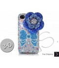 Floral Ribbon 3D Bling Swarovski Crystal iPhone 16 Case iPhone 16 Pro and iPhone 16 Pro MAX Case - Blue 
