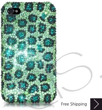 Leopardo Bling Swarovski Crystal iPhone 15 Case iPhone 15 Pro and iPhone 15 Pro MAX Case - Green 