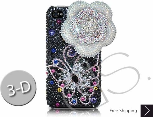 Floral Butterfly 3D Swarovski Crystal Phone Case - Silver 