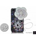 花蝶の 3 D スワロフ スキー クリスタル電話ケース - シルバー