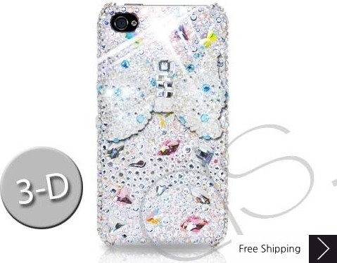 Meso-Ribbon 3D Swarovski Crystal Phone Case - White 