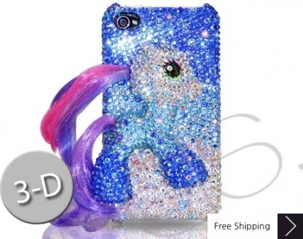 Horse 3D Bling Swarovski Crystal iPhone 15 Case iPhone 15 Pro and iPhone 15 Pro MAX Case - Blue 