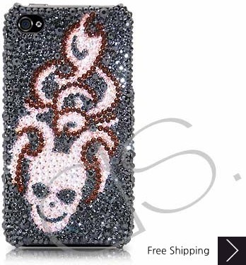 Flying Skull Bling Swarovski Crystal iPhone 15 Case iPhone 15 Pro and iPhone 15 Pro MAX Case - Silver 