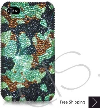 Camouflage Bling Swarovski Crystal iPhone 15 Case iPhone 15 Pro and iPhone 15 Pro MAX Case - Green 