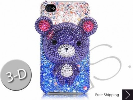 Gradation Bear 3D Swarovski Crystal Phone Case - Blue