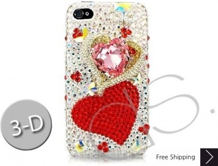 Fancy Love Bling Swarovski Crystal iPhone 16 Case iPhone 16 Pro and iPhone 16 Pro MAX Case - Red