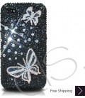 蝶のキラキラのスワロフ スキー クリスタル電話ケース - ブラック