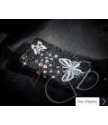蝶のキラキラのスワロフ スキー クリスタル電話ケース - ブラック
