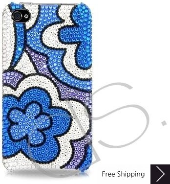 Blue Floral Bling Swarovski Crystal Phone Cases