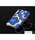 青い花キラキラのスワロフ スキー クリスタル電話ケース