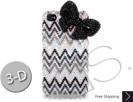 Ribbon Wave 3D Bling Swarovski Crystal Phone Cases - Black