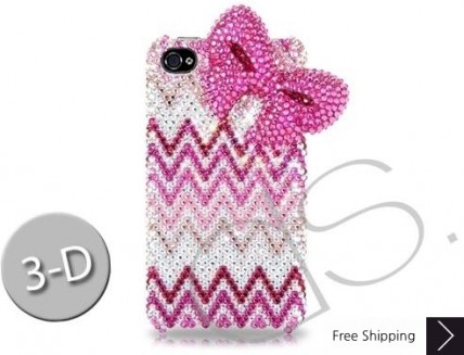 Ribbon Wave 3D Bling Swarovski Crystal Phone Cases - Pink