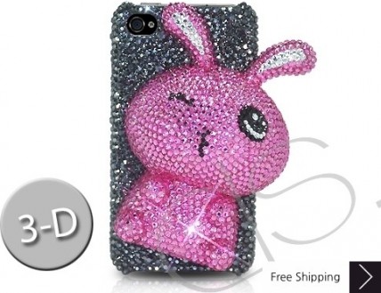 Rabbit 3D Bling Swarovski Crystal iPhone 14 Case iPhone 14 Pro and iPhone 14 Pro MAX Case - Black