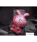 ウサギの 3 D 見せびらかすスワロフ スキー クリスタル電話ケース - ブラック