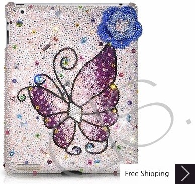 蝶の花のスワロフ スキー クリスタル ipad と 2 の新しい iPad ケース