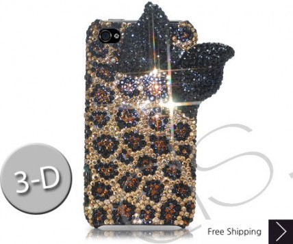 Black Ribbon 3D Crystallized Swarovski iPhone 4 Case - Leopardo